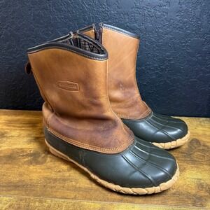Lacrosse Mens 10 M US Brown Leather Rubber Duck Boots Side Zip Waterproof